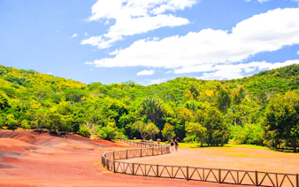 Chamarel Coloured Earth with vibrant hills and lush greenery in Mauritius.