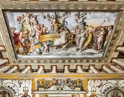 Ceiling fresco depicting mythological figures at Villa d'Este, Italy.