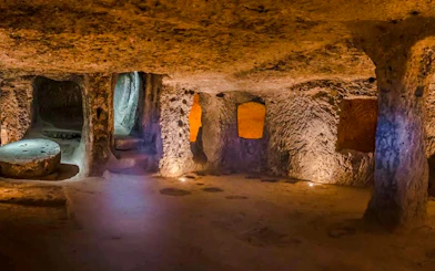 Underground cave room in Cappadocia, part of the Green Tour experience.