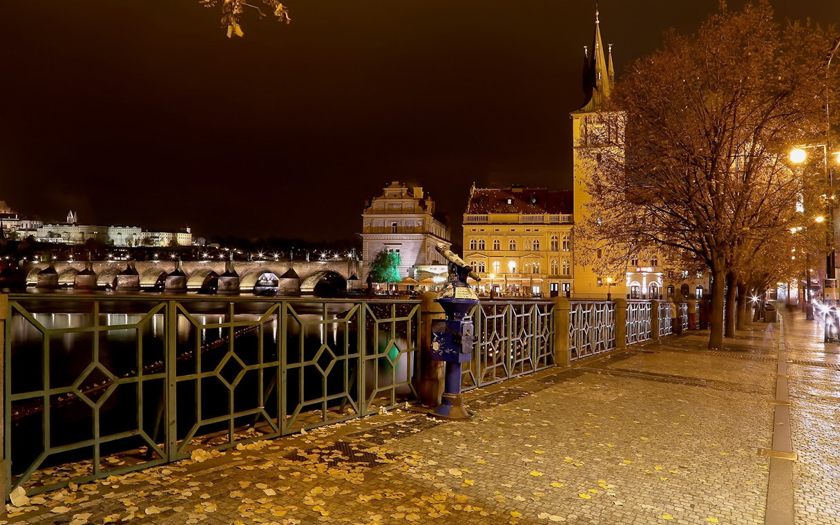 Charles Bridge and Old Town at night, Prague, highlighting the Ghosts and Legends tour.