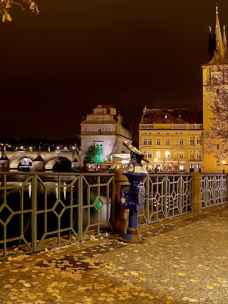 Charles Bridge and Old Town at night, Prague, highlighting the Ghosts and Legends tour.