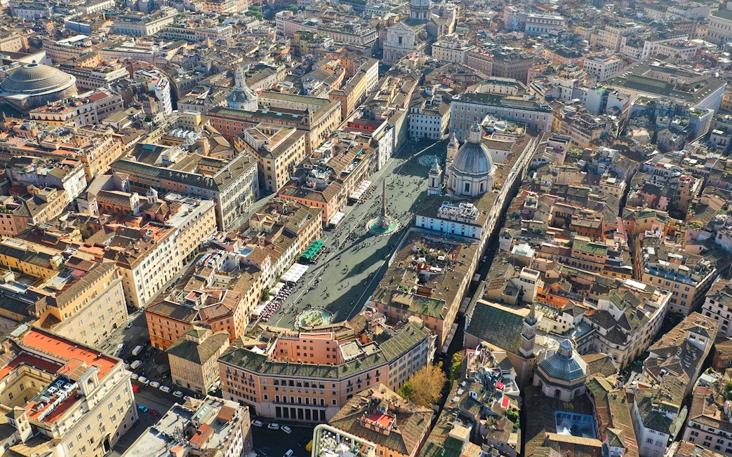 Aerial view of Piazza Navona in Rome near Domitian Stadium.