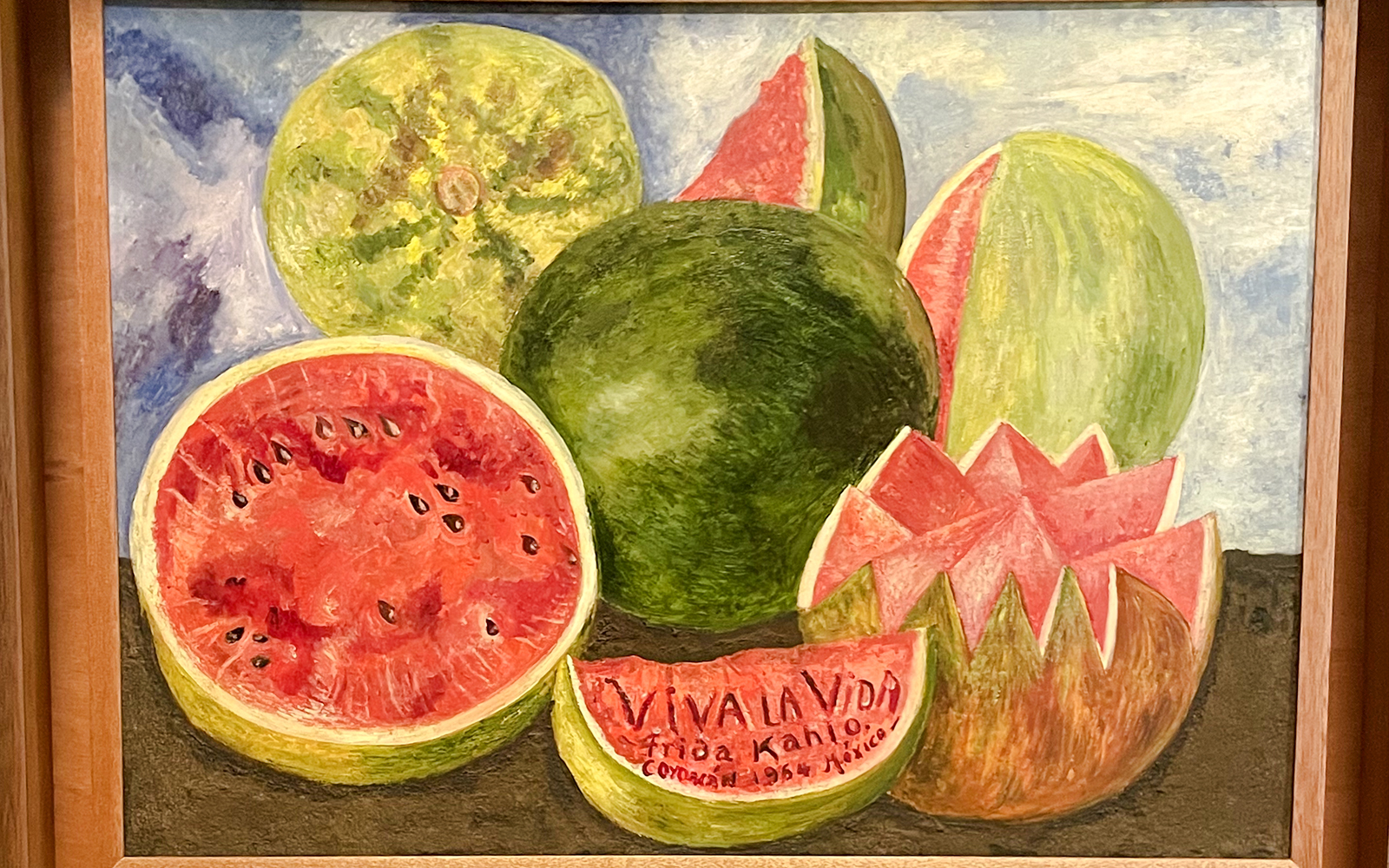 Frida Kahlo's "Viva la Vida" watermelon painting at Frida Kahlo Museum, Mexico City.