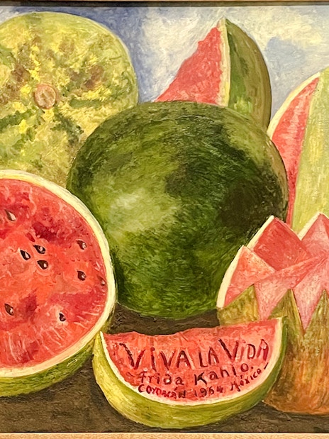Frida Kahlo's "Viva la Vida" watermelon painting at Frida Kahlo Museum, Mexico City.