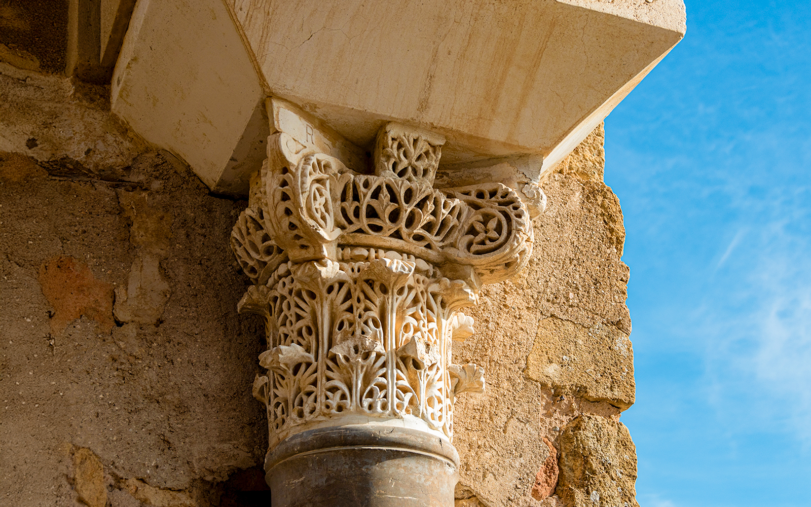 Capitel with intricate carvings at Medina Azahara, Cordoba.