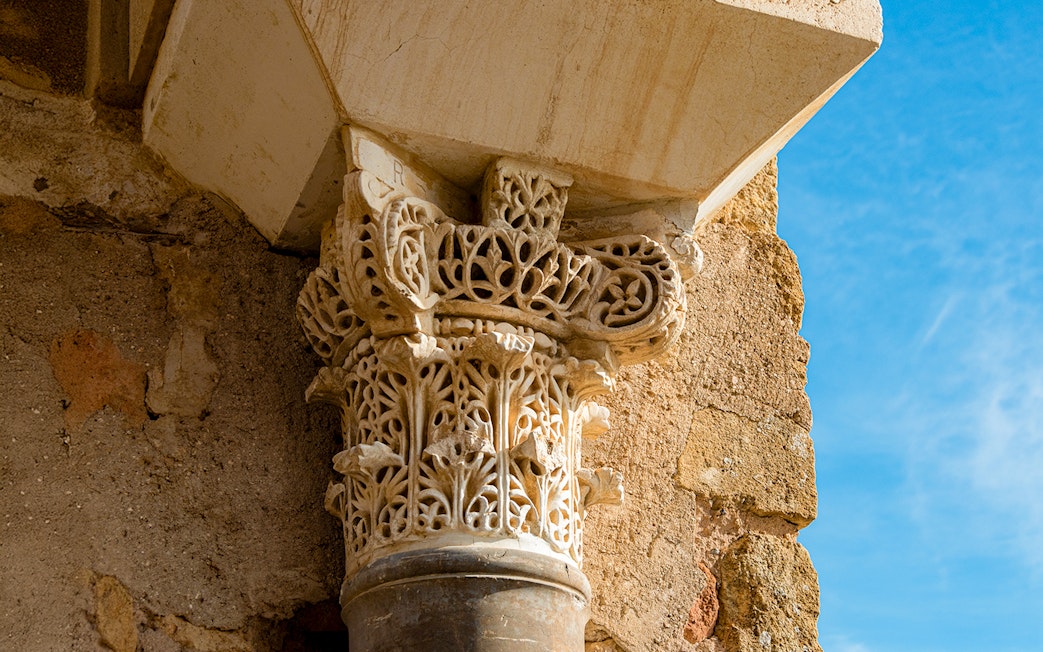 Capitel with intricate carvings at Medina Azahara, Cordoba.