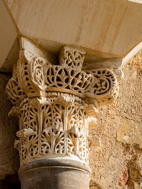 Capitel with intricate carvings at Medina Azahara, Cordoba.