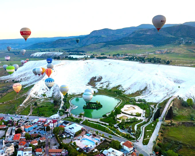 Pamukkale Sunrise Hot Air Balloon Flight over Pamukkale Travertines and Hierapolis with Hotel Transfers