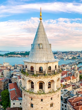 Galata Tower in Istanbul with cityscape view.