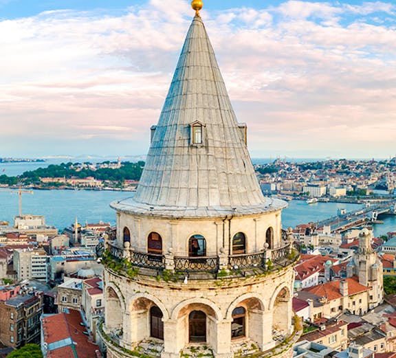 Galata Tower in Istanbul with cityscape view.