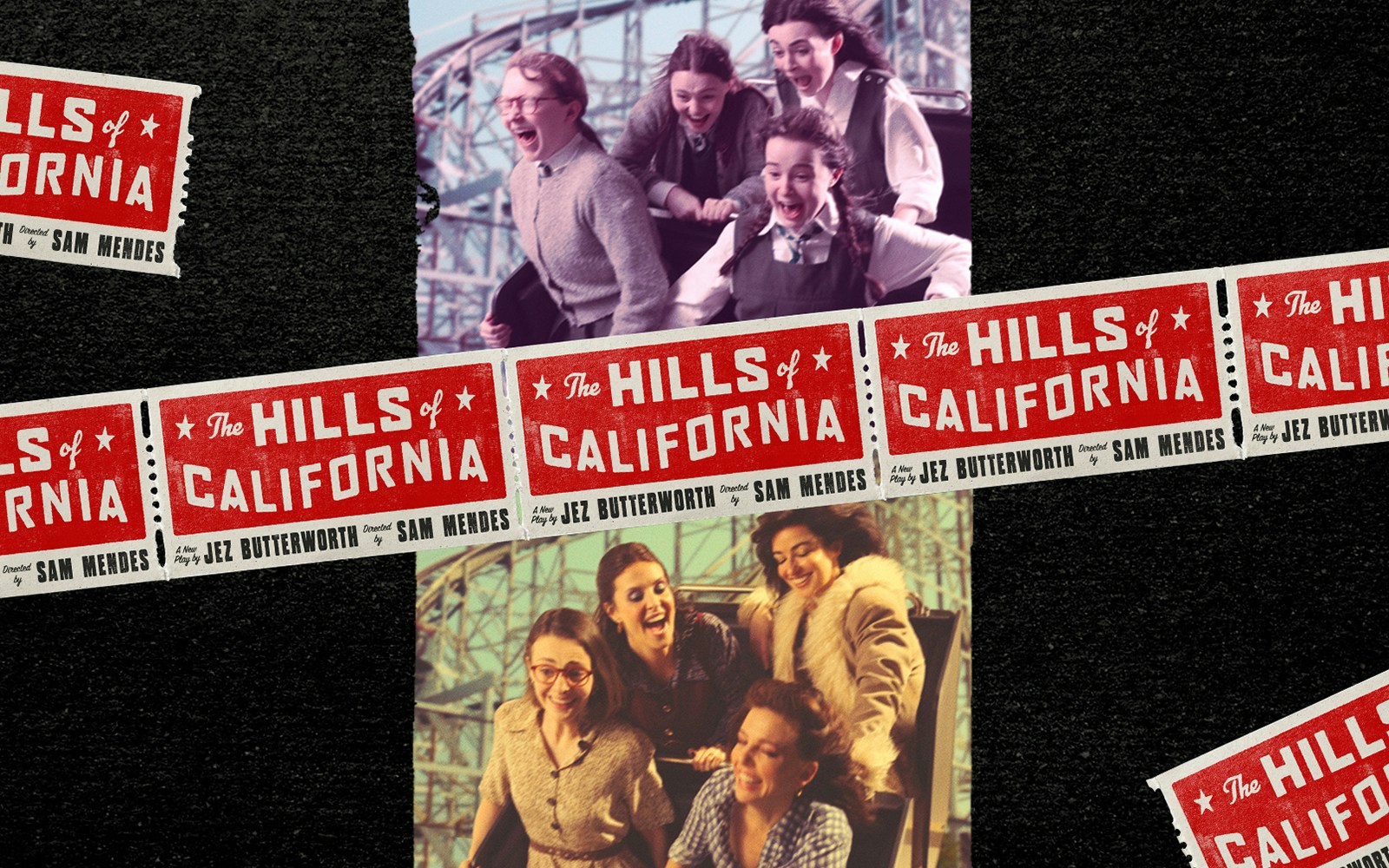 Roller coaster ride with excited group, The Hills of California.