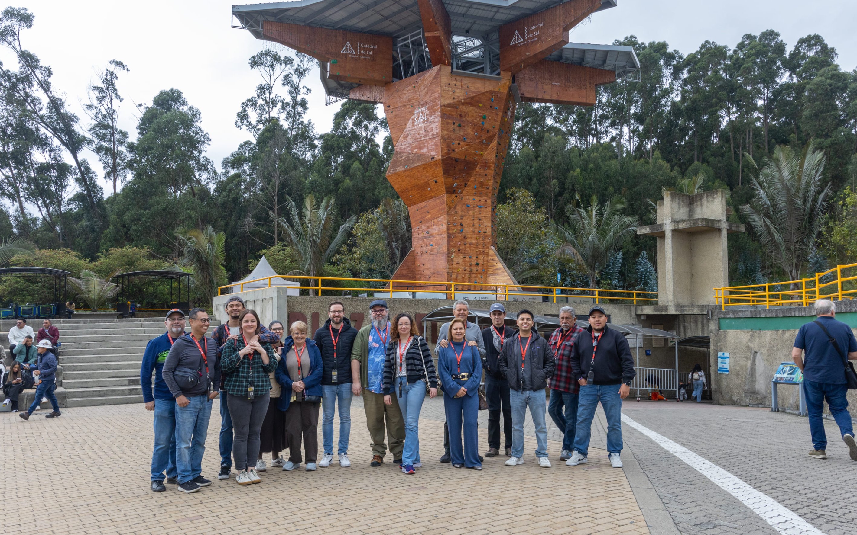 Tourists gathered outside the Zipaquira Salt Cathedral's Plaza Ceremonial del Minero in Zipaquirá, Colombia.