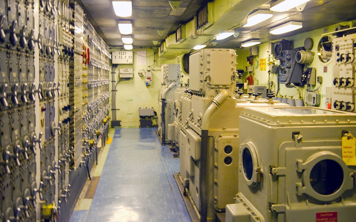 Old mechanical analog computer inside USS Missouri.
