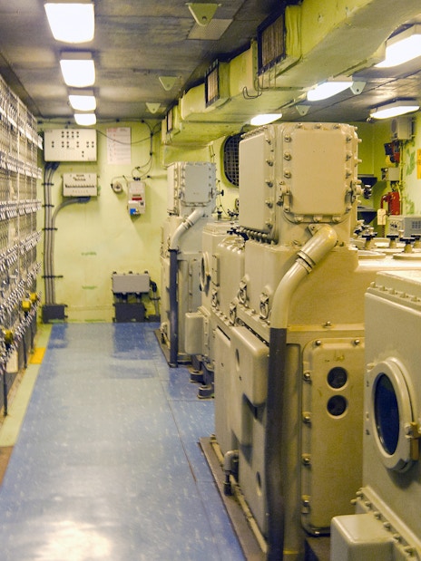 Old mechanical analog computer inside USS Missouri.