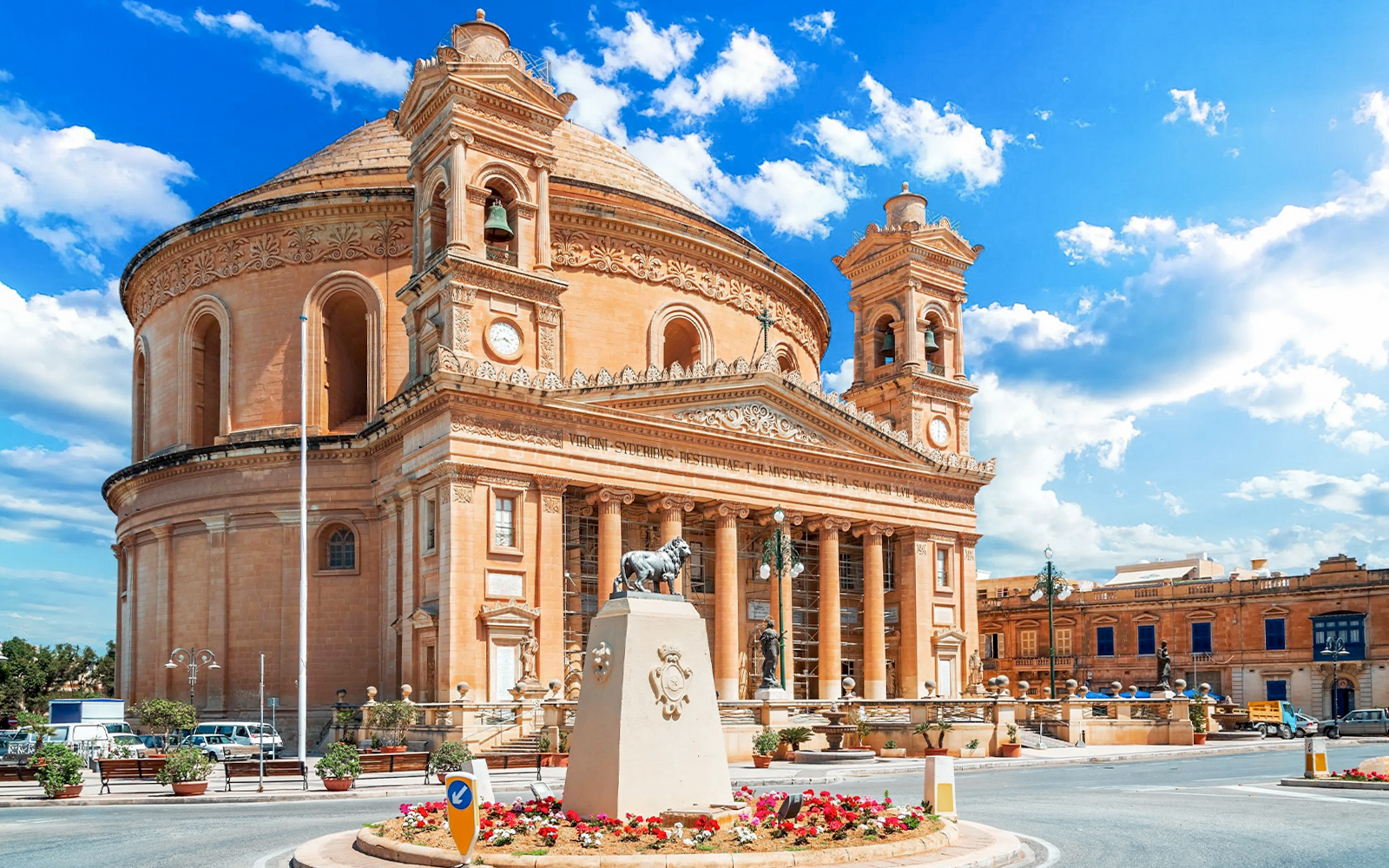 Rotunda of Mosta in Malta with its iconic dome and surrounding architecture.