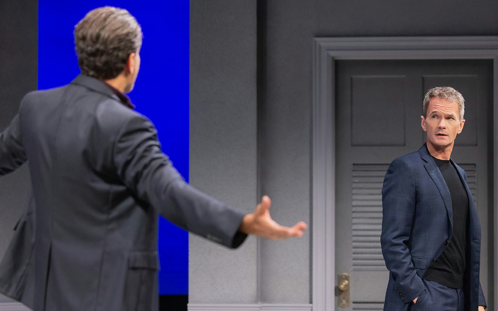 Two actors performing a scene in the Art Broadway show.