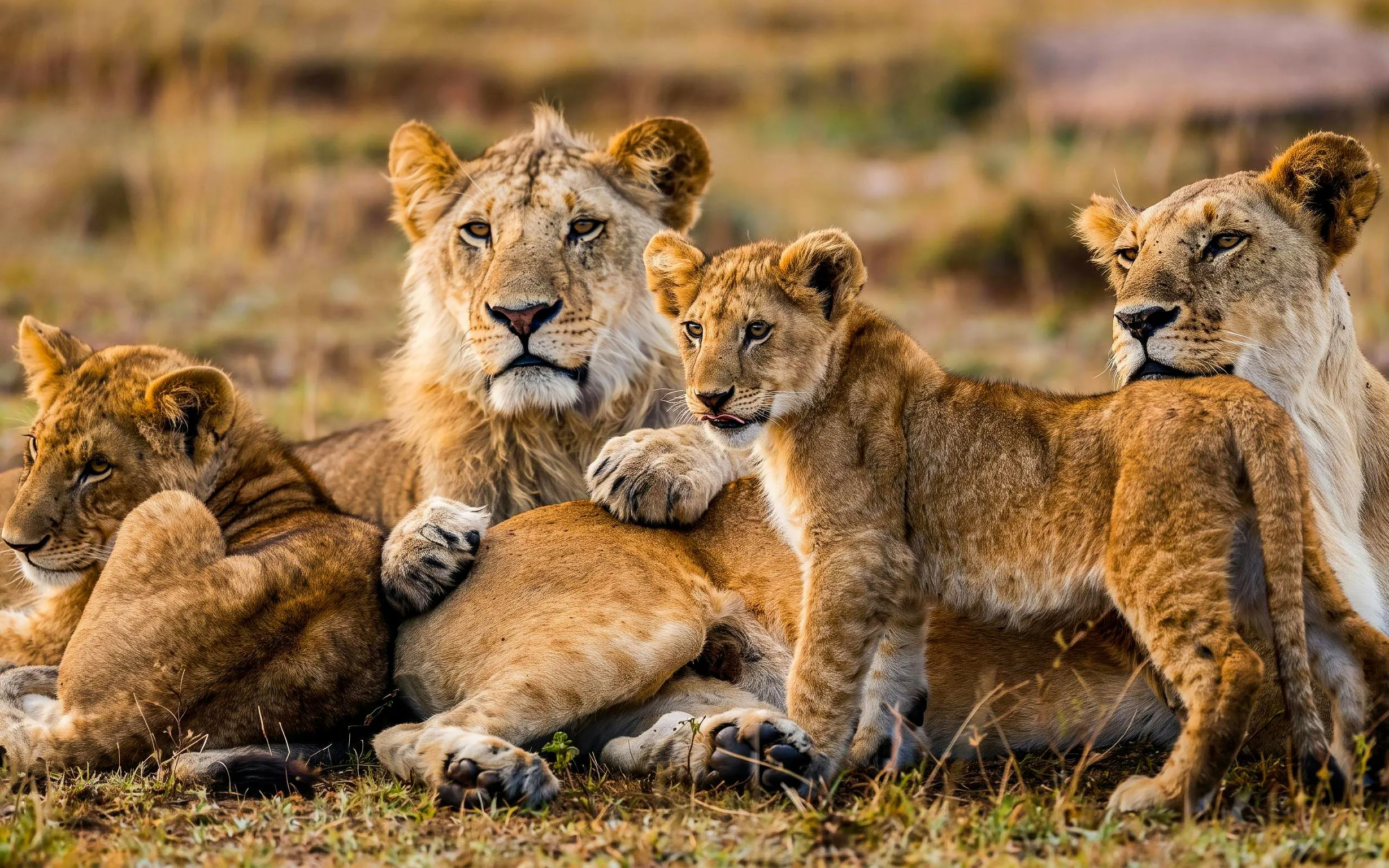 Lion pride resting in Masai Mara National Park, Kenya.