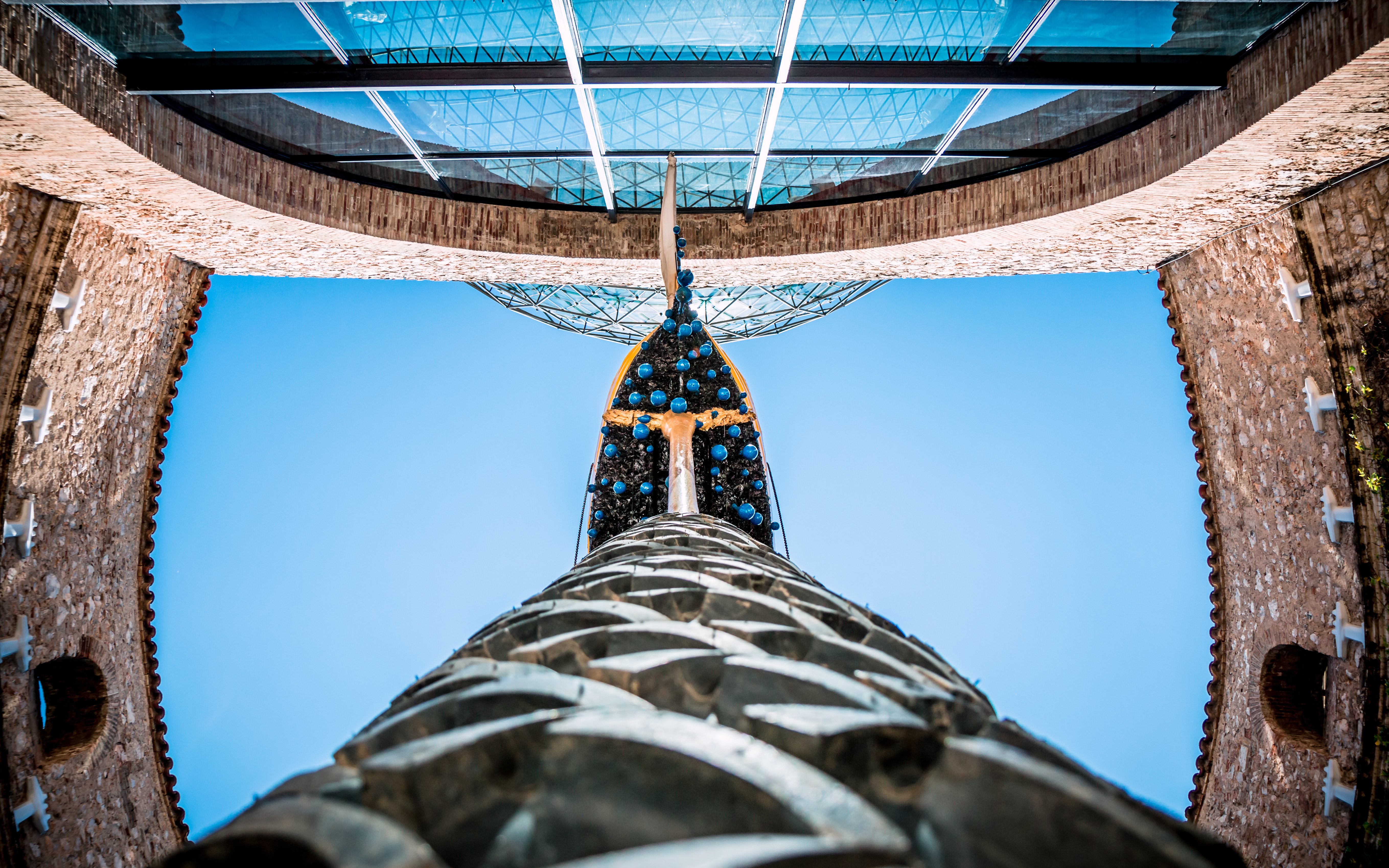 Interior view of Salvador Dalí Museum dome and sculpture in Figueres, Spain.