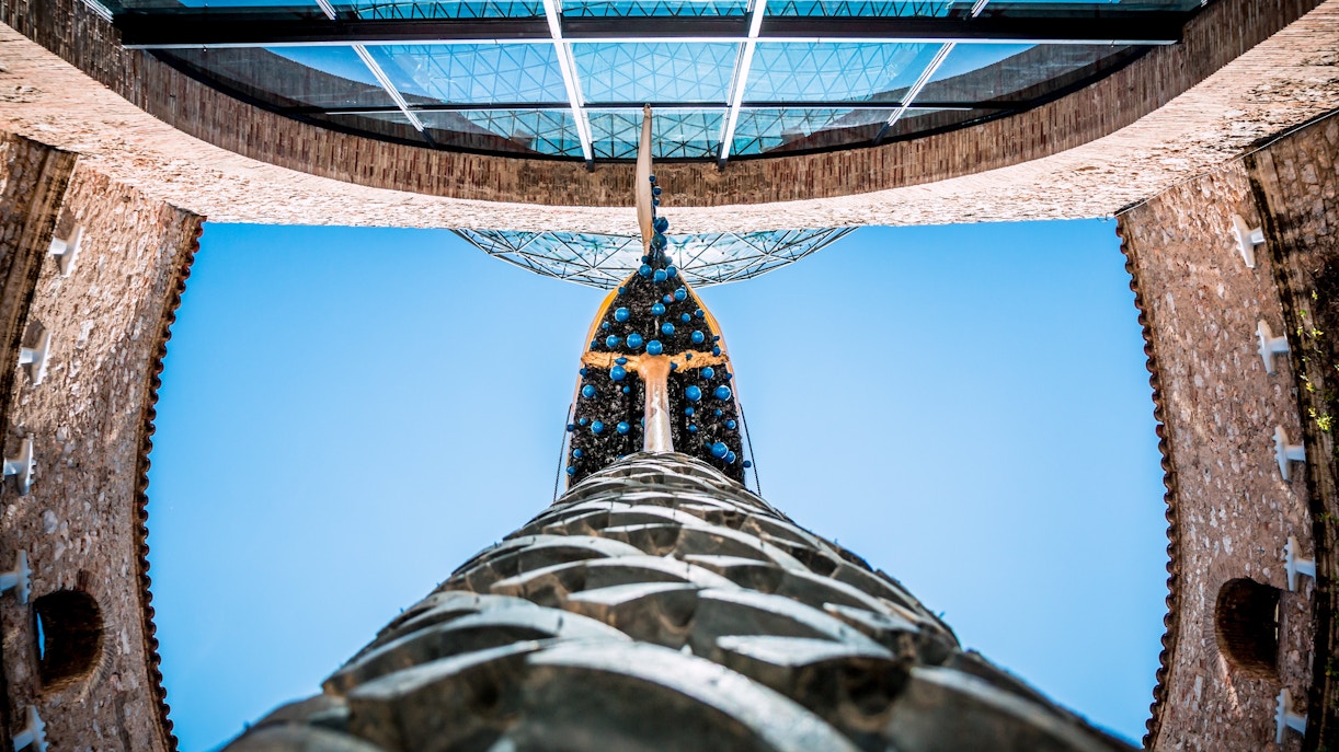 Interior view of Salvador Dalí Museum dome and sculpture in Figueres, Spain.