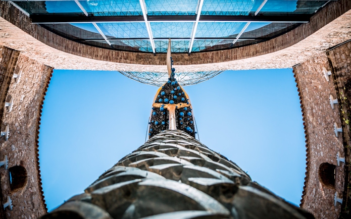 Interior view of Salvador Dalí Museum dome and sculpture in Figueres, Spain.