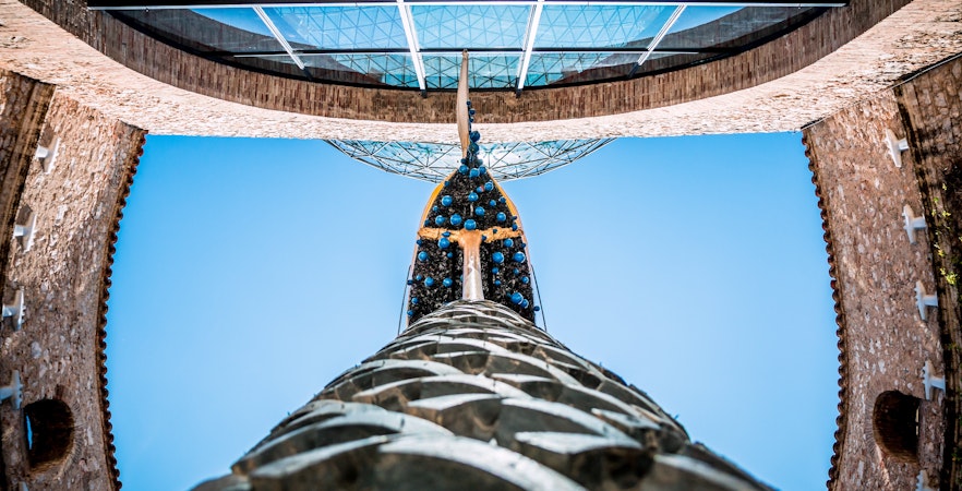Interior view of Salvador Dalí Museum dome and sculpture in Figueres, Spain.