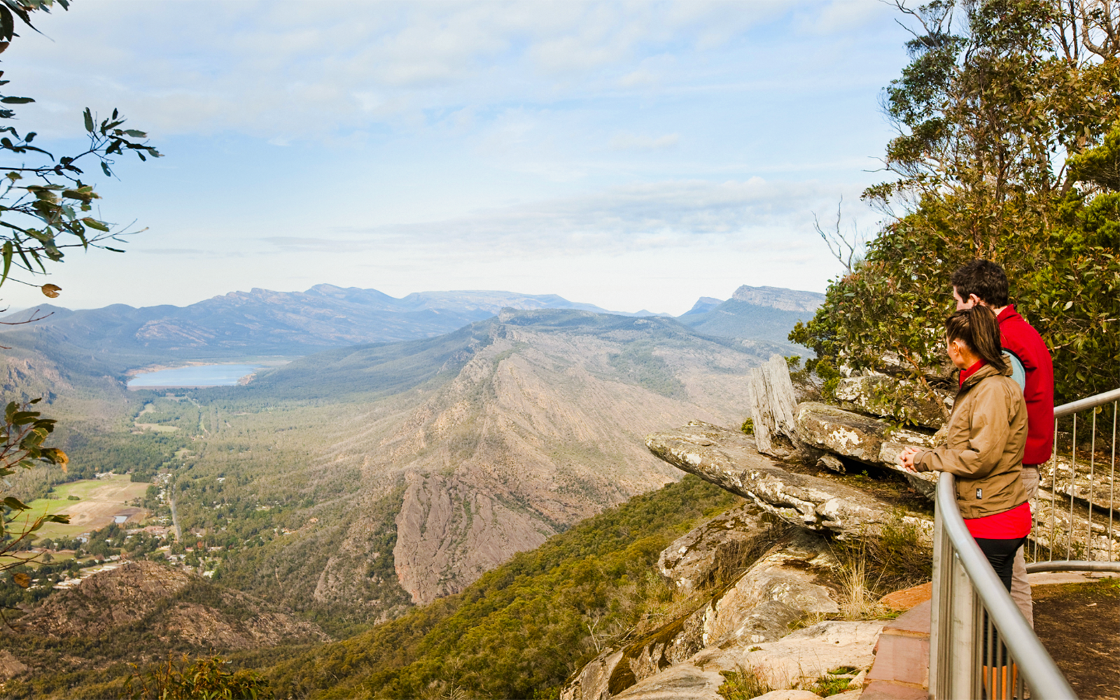 Guests enjoying the view at Boroka Lookout, Grampians National Park, Australia.