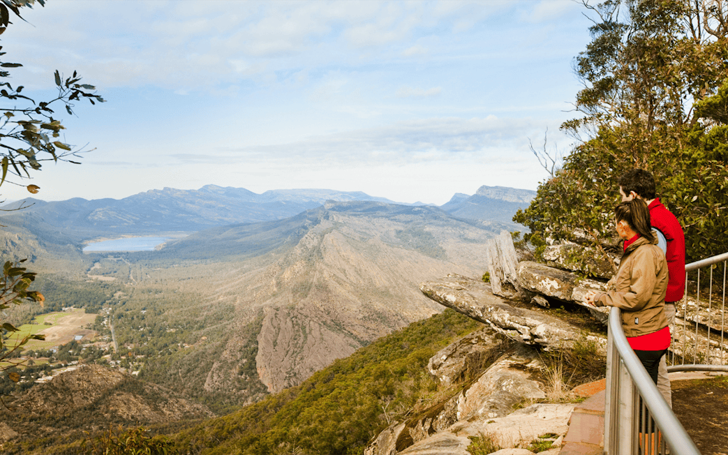 Guests enjoying the view at Boroka Lookout, Grampians National Park, Australia.