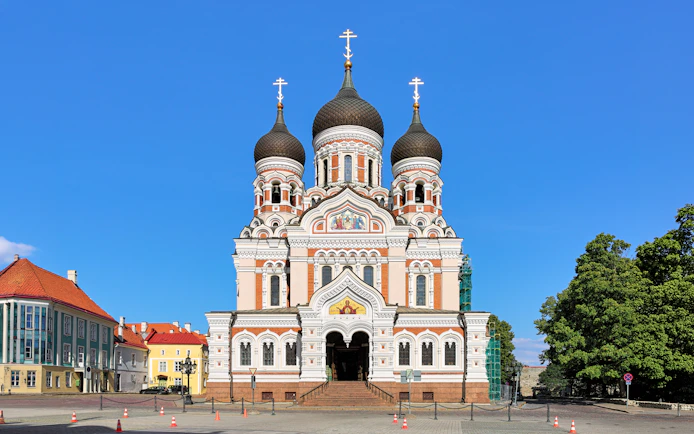 Alexander Nevsky Cathedral with its distinctive domes in Tallinn Old Town, Estonia.