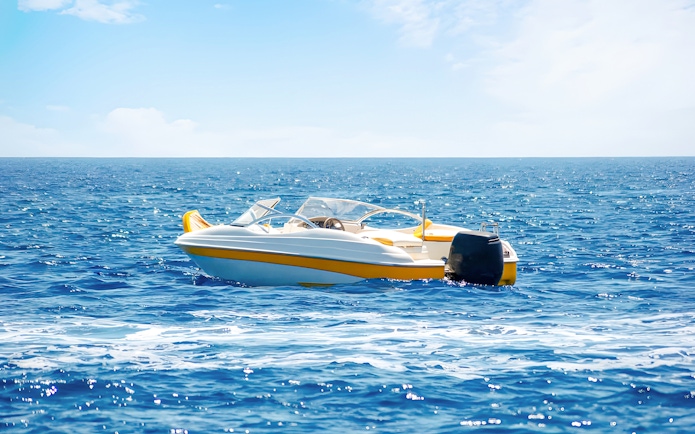 Private speedboat on clear waters near Tiran Island, Sharm El Sheikh.
