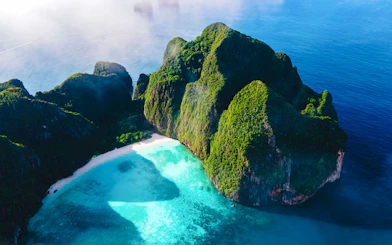 Phi Phi Islands' limestone cliffs and turquoise waters, Thailand.