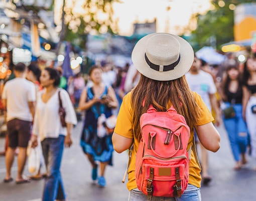 A tourist walking and exploring Bangkok