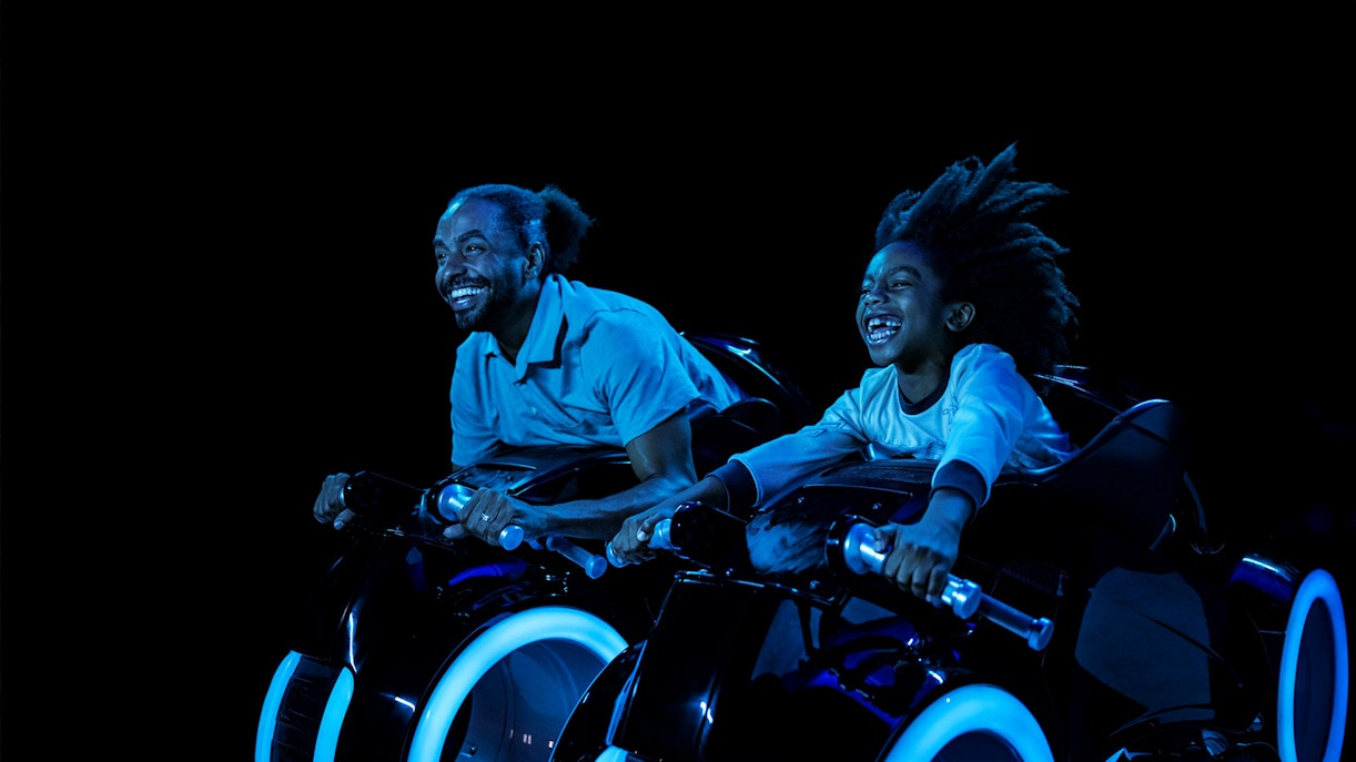 Guests enjoying Tron Lightcycle ride at Walt Disney World Resort, Orlando.