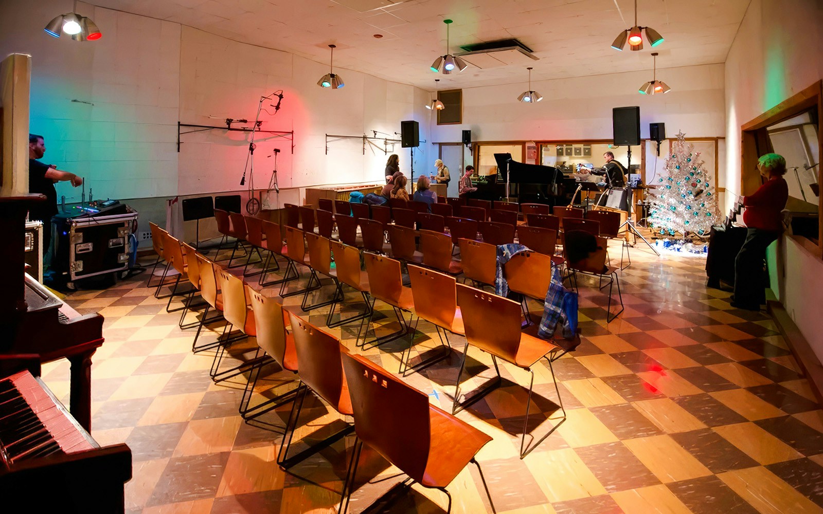 RCA Studio B interior with seating, piano, and recording equipment, Nashville.