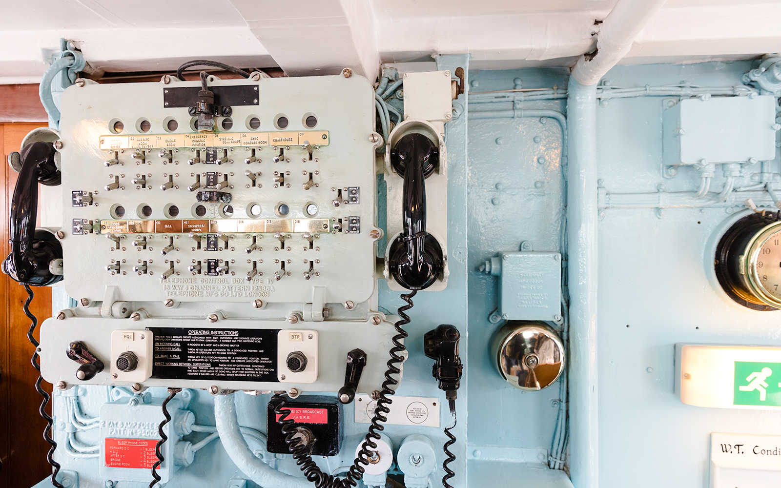 Control panel with telephones on the Royal Yacht Britannia.