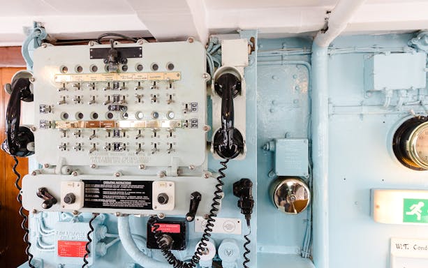 Control panel with telephones on the Royal Yacht Britannia.
