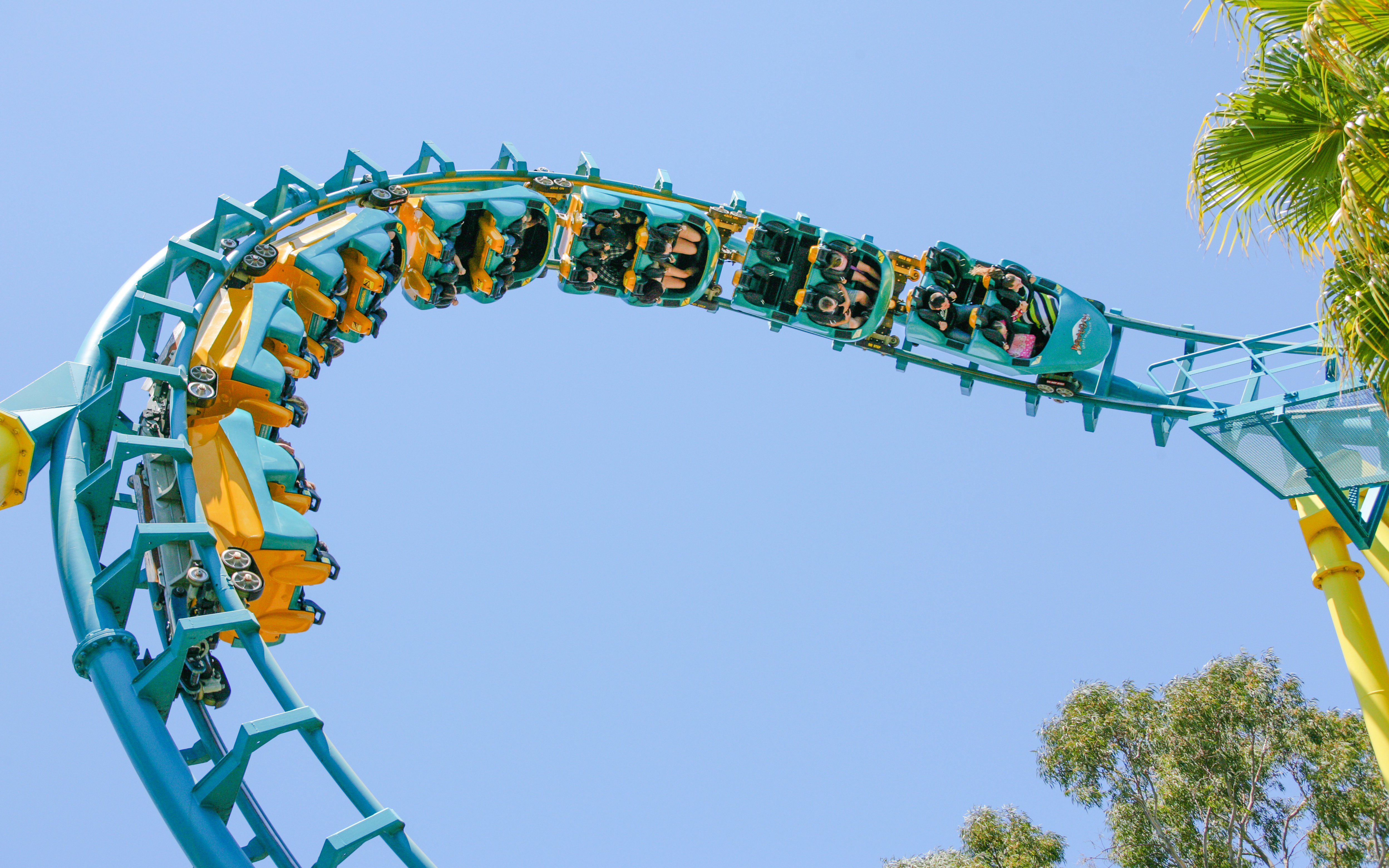 Roller coaster loop at Boomerang Coast-to-Coaster, Six Flags Discovery Kingdom.