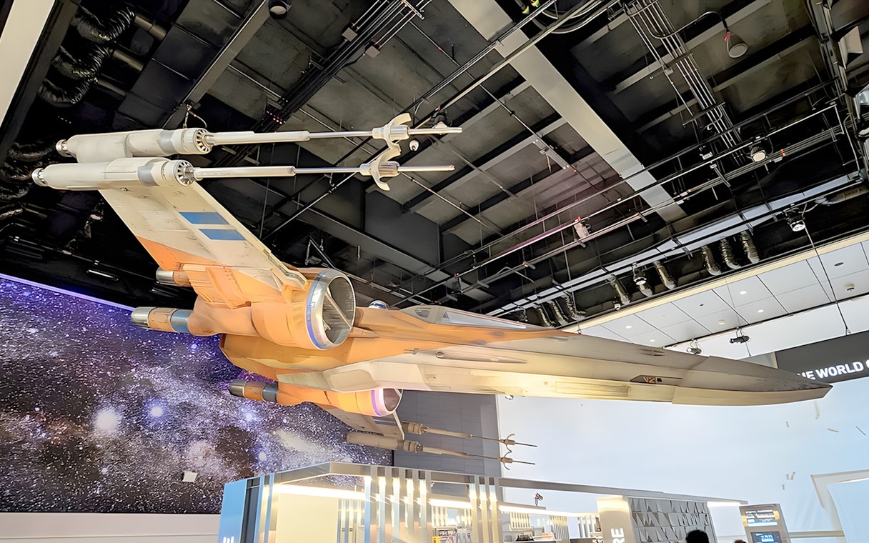 X-wing starfighter display at Smithsonian's National Air and Space Museum.