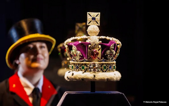 Crown Jewels on display at the Tower of London exhibition.
