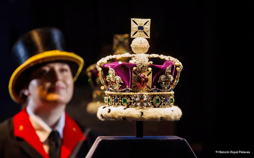 Crown Jewels on display at the Tower of London exhibition.