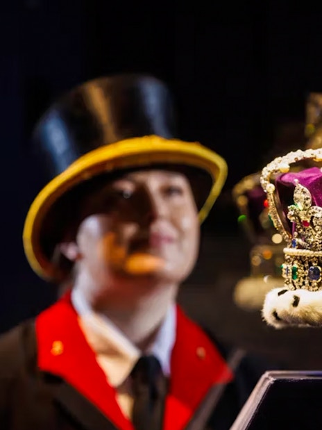 Crown Jewels on display at the Tower of London exhibition.
