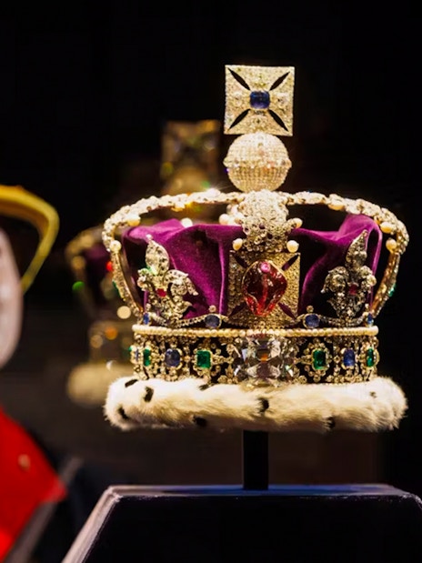 Crown Jewels on display at the Tower of London exhibition.