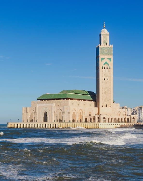 Hassan II Mosque on the Atlantic coast in Casablanca, Morocco.