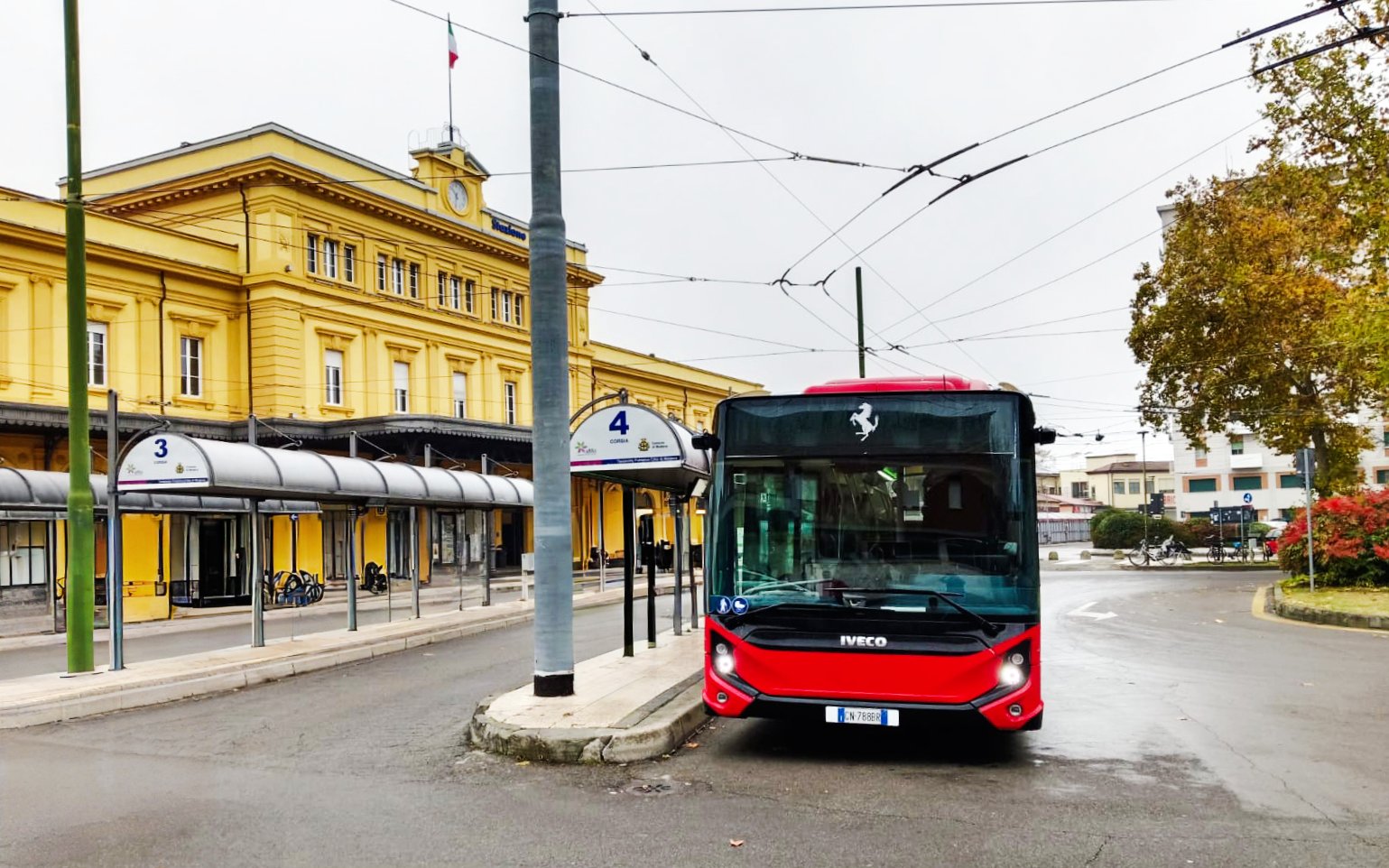 Shuttle bus at Modena station for Ferrari Museums service.