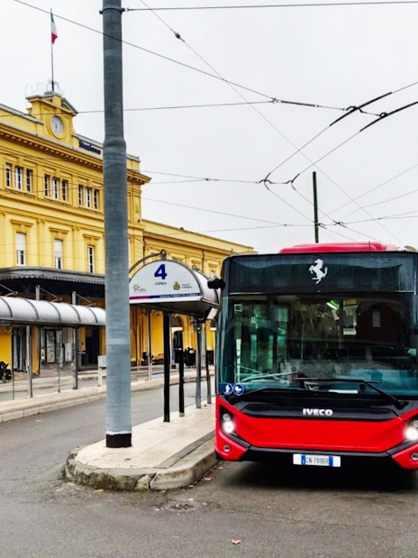 Shuttle bus at Modena station for Ferrari Museums service.