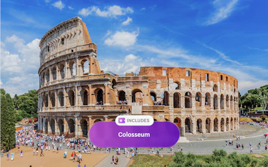Colosseum in Rome with tourists exploring the ancient amphitheater.