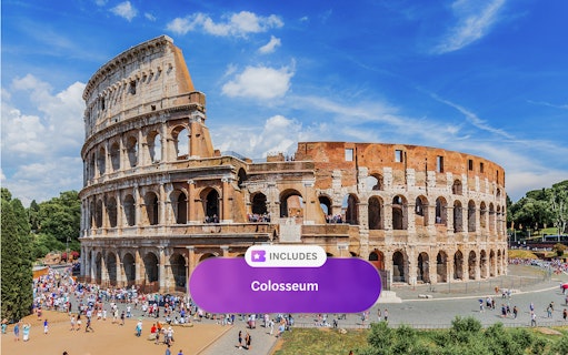 Colosseum in Rome with tourists exploring the ancient amphitheater.