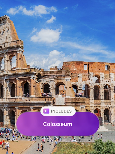 Colosseum in Rome with tourists exploring the ancient amphitheater.