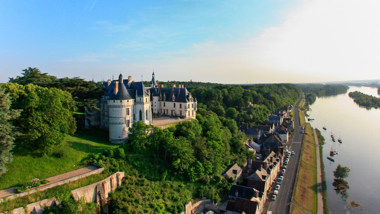 Chaumont sur Loire Castle aerial view with surrounding gardens in Loire Valley, France.