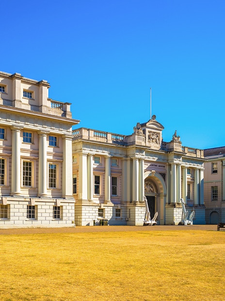 National Maritime Museum in Greenwich with neoclassical architecture.