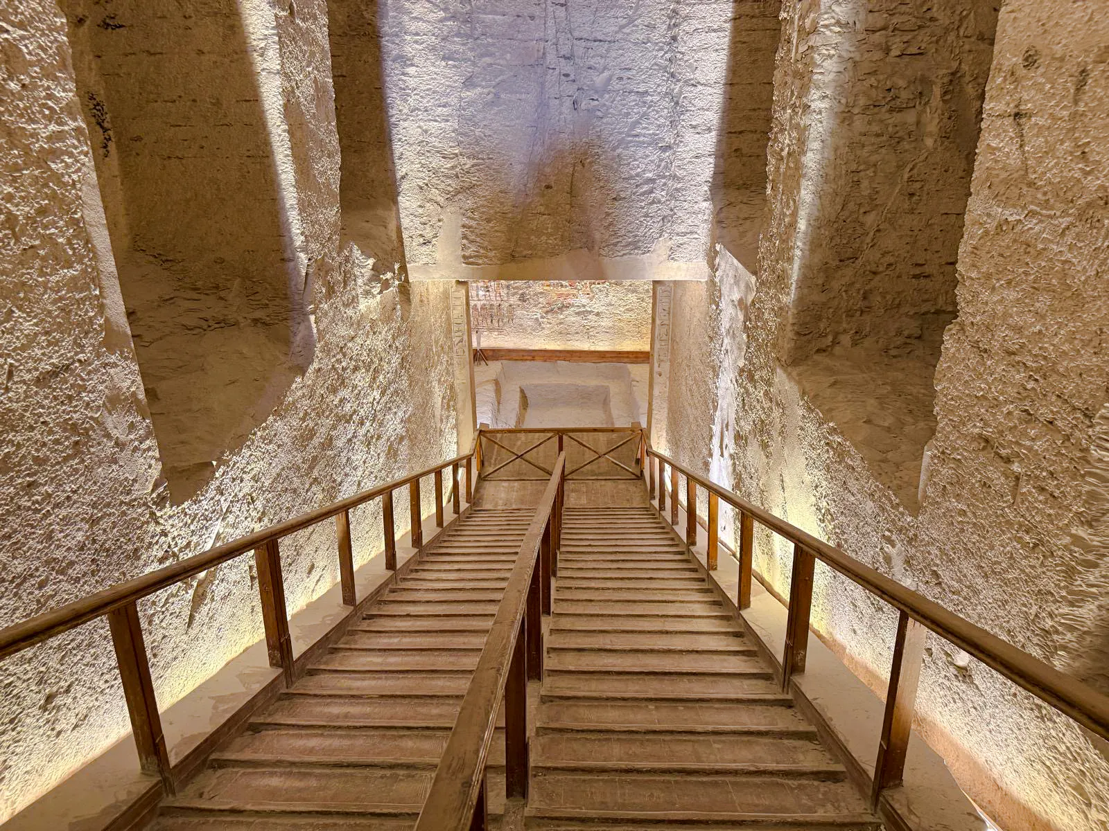 Staircase descending into ancient Egyptian tomb, Aswan, part of Nile Serenade tour.